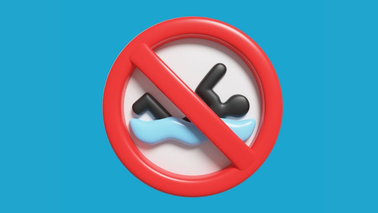  Alert and warning sign showcasing no swimming area